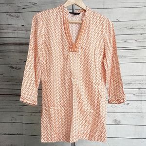 346 Brooks Brothers orange white ikat tunic/top